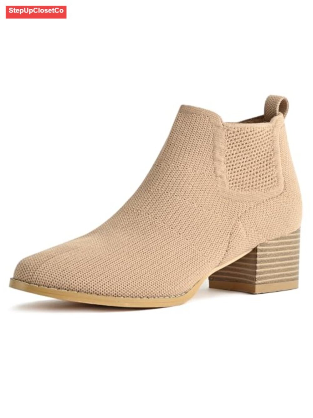 Chunky Heel Knit Sock Chelsea Boots Slip On Stretchy Comfortable Ankle Boots